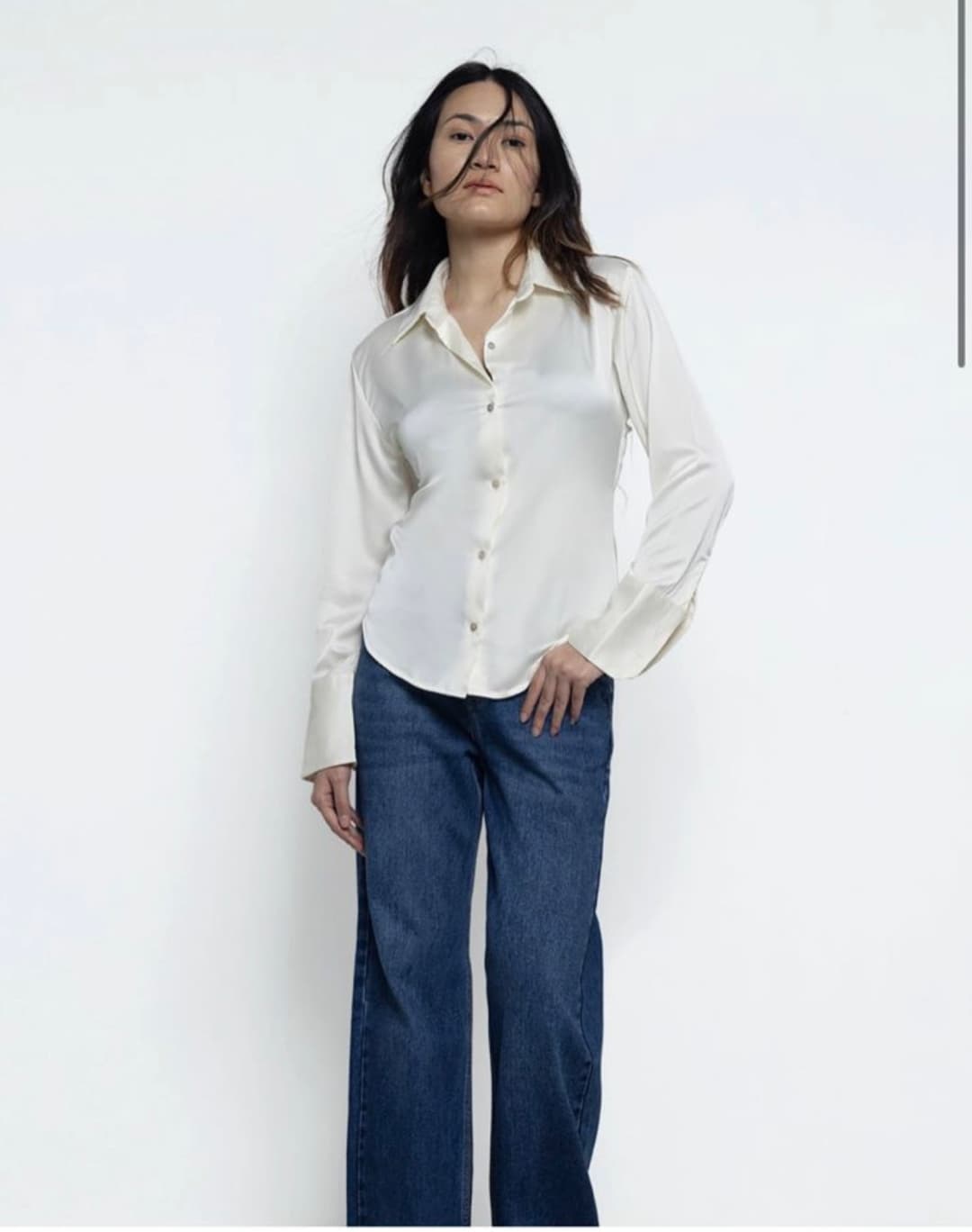 bluer cream satin shirt - XS bust 32