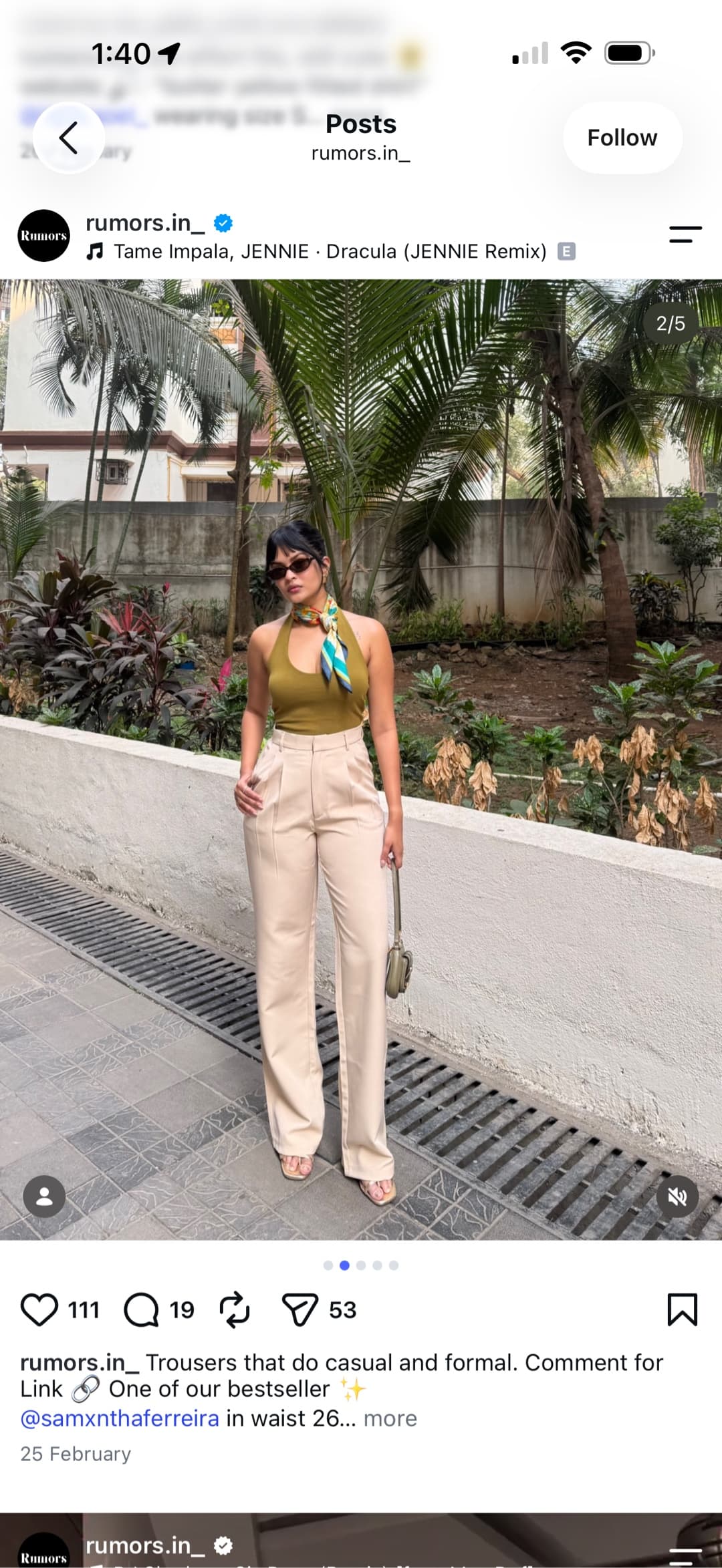 rumors beige side hook trousers - waist 26